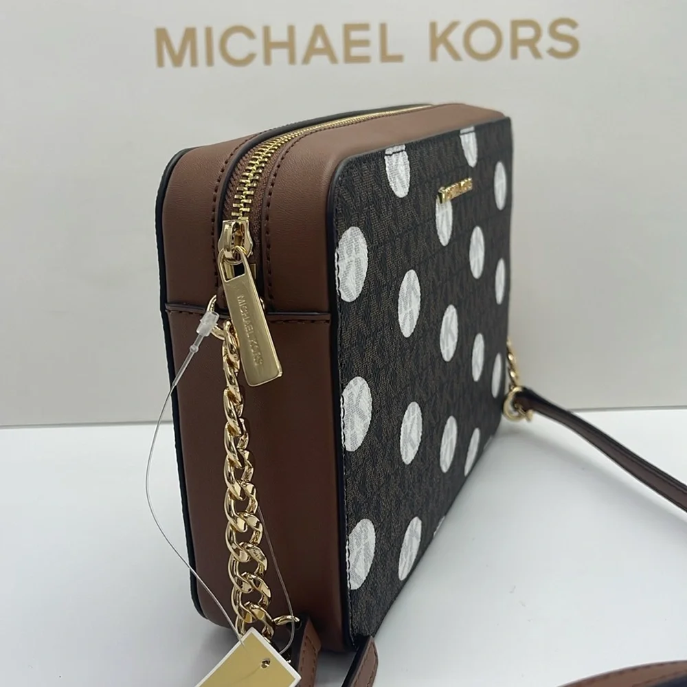 MICHAEL KORS Jet Set Large East West Zip Printed Logo Crossbody Bag Luggage  NWT
